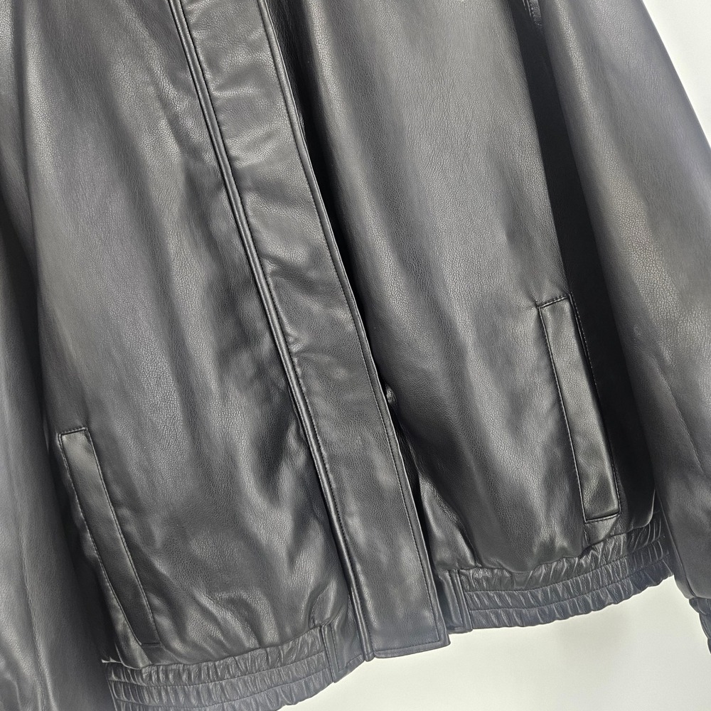 Enza Costa Vegan Leather Bomber Coat Jacket Black Elastic Waist Minimalist Sz 0 - Picture 3 of 10